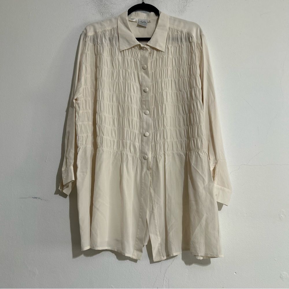 Vintage 100% Silk Crinkle Peasant Prairie Coquette Cottage Button Shirt 16